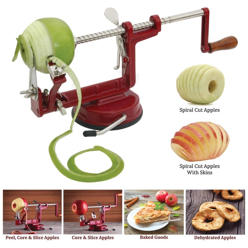 Johnny Apple Peeler جوني آبل بيلر، كورر، سلايسر، ميكر باي، شفرات من الفولاذ المقاوم للصدأ، ريد VKP1010 - Image 3